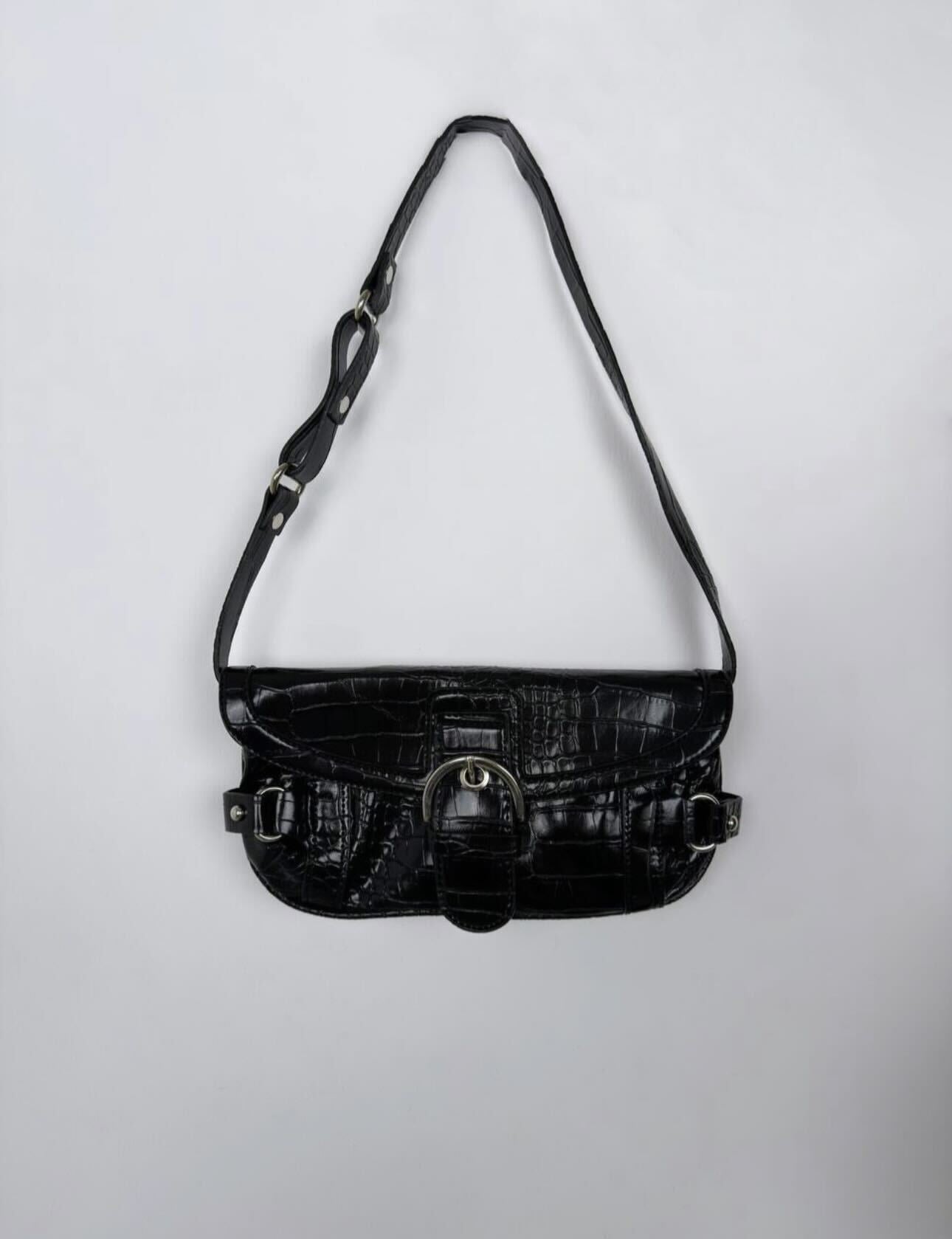 Hollywood Belt Detail Shoulder Bag Black - Lanas Coast