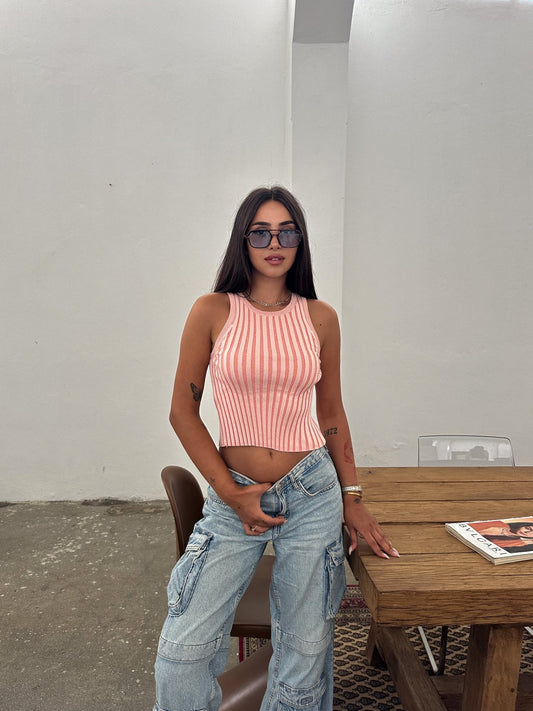 Sadie Ribbed Tank Top Coral Crop Top - My Store