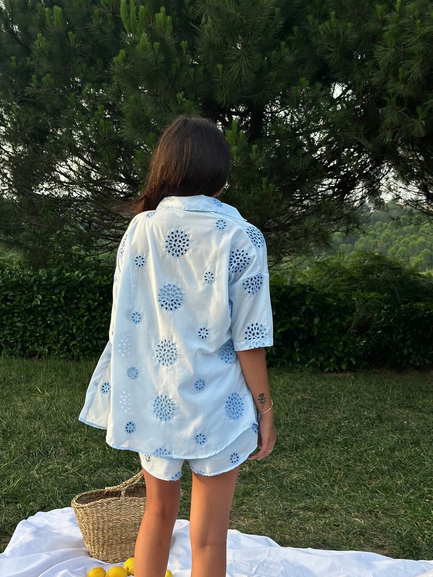 Sky Button Up Two Piece Set Blue - My Store