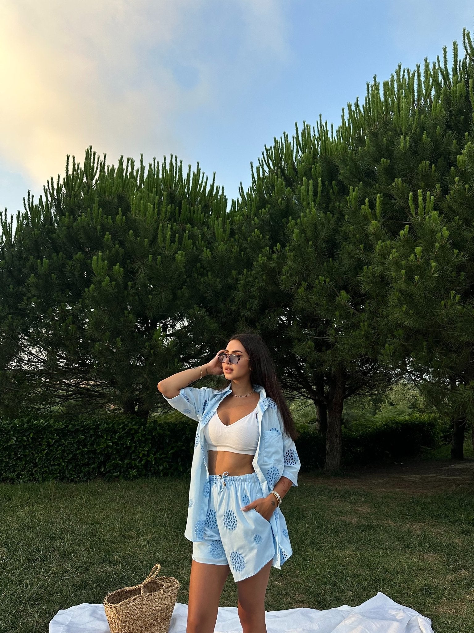 Sky Button Up Two Piece Set Blue - My Store