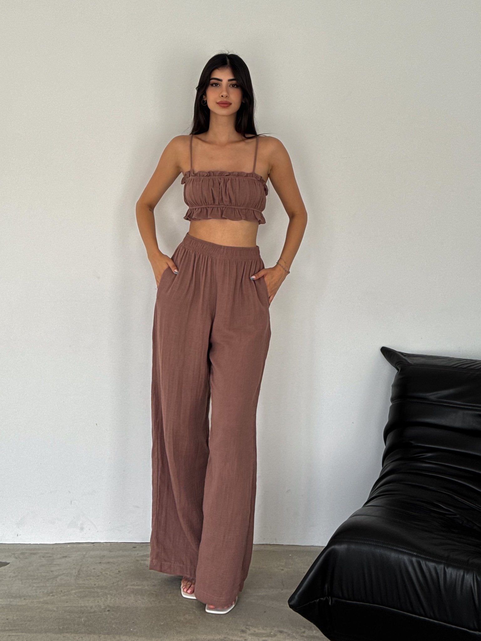 Vienna Muslin Ruffle Two Piece Pants Set Rust - My Store